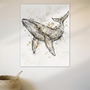 Wal – Serie „Aquarelltiere“ – Skizzenstil in Braun und Grau 