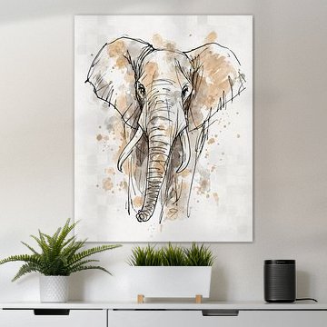 Animaux à l'aquarelle - style esquisse avec des nuances de brun et de gris - éléphant sur Emiel de Lange