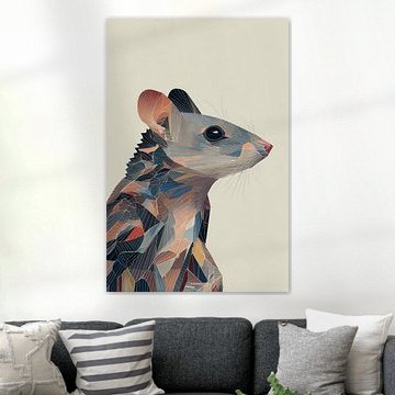 Geometric portrait of a mouse in beige