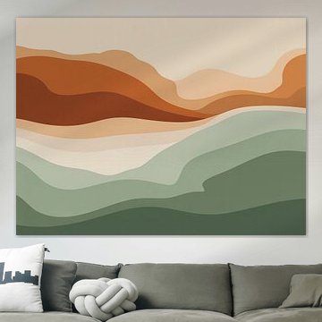 Abstract Layered Landscape Background – Sage Green and Earth Tone Minimal Art by Alfonz