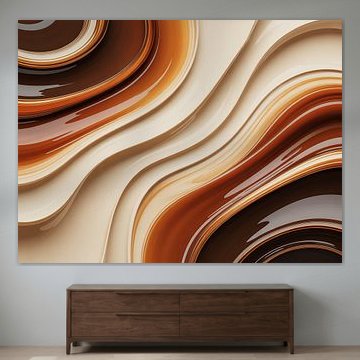 Luxury Abstract Flowing Ribbons in Caramel, Cream, Copper and Deep Brown by Alfonz