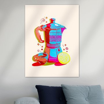 Buongiorno Espresso – Art print featuring a mocha pot and a lemon