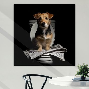 Brauner Hund auf der Toilette