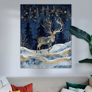 Weihnachten mit dem Goldenen Hirsch im verzauberten Winterwald voller Sterne von Eva Lee