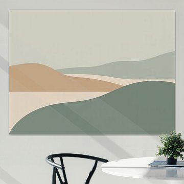 Abstract Nordic Landscape Forms in Muted Sage and Beige Tones by Alfonz