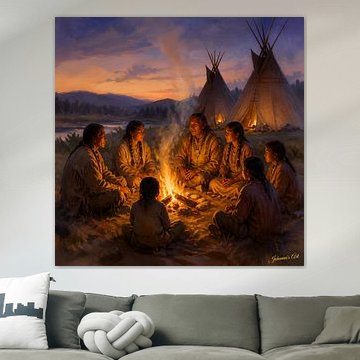 Kampvuur bij schemering van Johannas Art Creations