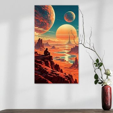 Alien Desert Planet Landscape With Giant Moons And Futuristic Space Civilization by Alfonz