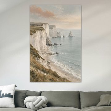 Coastal Solitude: White Cliffs and Distant Sea Stacks by Alfonz