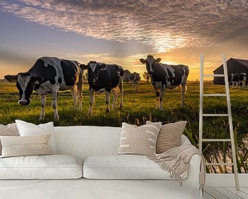 Niewsgierige koeien op een warme zomeravond van Martijn van der Nat