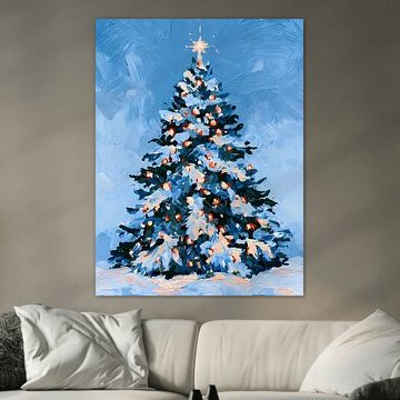 Snowy Christmas Tree in Blue by Mosaic Dialogue