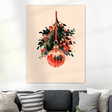Red Bauble with Winter Greenery by Mosaic Dialogue