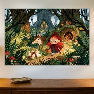 Woodland Friends – Little Red Riding Hood with forest animals in the fairy-tale forest by Floral Abstractions