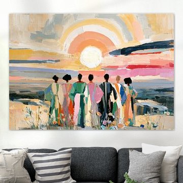 Seven people are watching the sunset by the sea by Niklas Maximilian