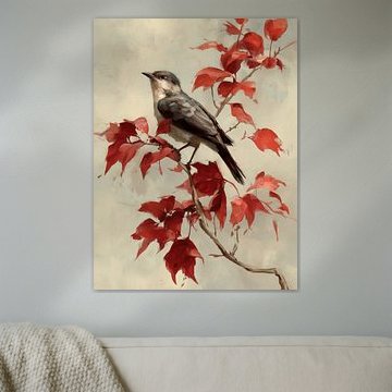 Vogel inmitten von Herbstlaub