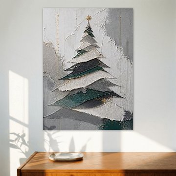 Modern Christmas tree relief created using the palette knife technique