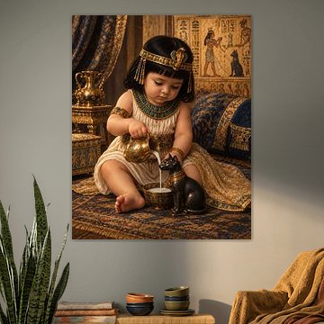 Baby Cleopatra mit Katze – Ägyptisches Porträt von Peter Pen Zeichnungen und Gemälde