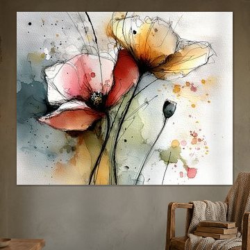 Tere papavers in koraal en goud