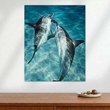 Zwei Delfine über weißem Sandgrund – Unterwasserfoto im türkisblauen Meer von Laura Georgi Tier- und Ladschaftsfotografie