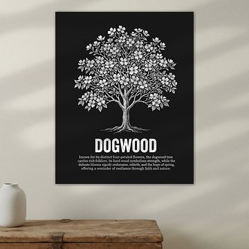 Minimalistisches Poster mit einer Strichzeichnung eines Hartriegelbaums von moveit store
