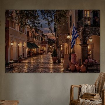 Une rue grecque le soir sur Mario Calma