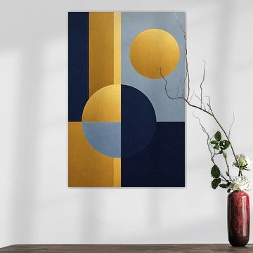 Geometrische Bauhaus-Kreise in Blau und Gold