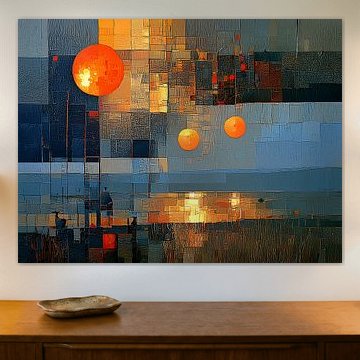 Abstract zonsondergang olieverf van Jan Bechtum