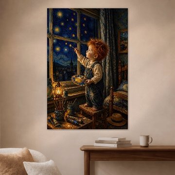 Blau und Gold – Baby Van Gogh „Sternennacht“ von Peter Pen Zeichnungen und Gemälde