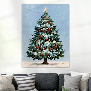 Classic Christmas Tree on Pale Blue