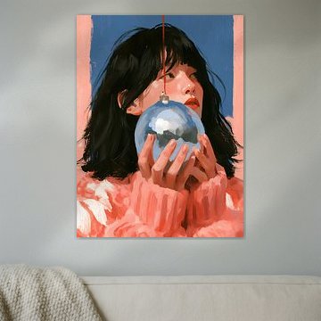 Winter Bauble Portrait in Coral and Blue by Mosaic Dialogue
