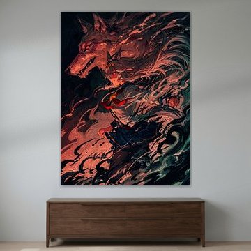 Une jeune fille d'anime accompagnée d'un esprit de loup spectral sur ANGGA HERMAWAN WIDODO