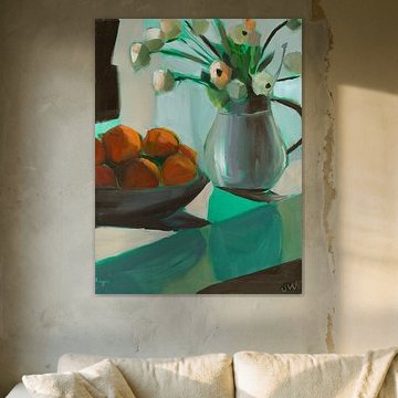 Oranges and White Ranunculus by Jenny Westenhofer