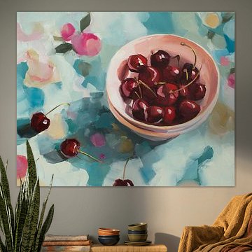 Kirschen auf einer Tischdecke von Jenny Westenhofer