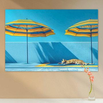 Slapende Kat Onder Zomerse Parasols van KRAB