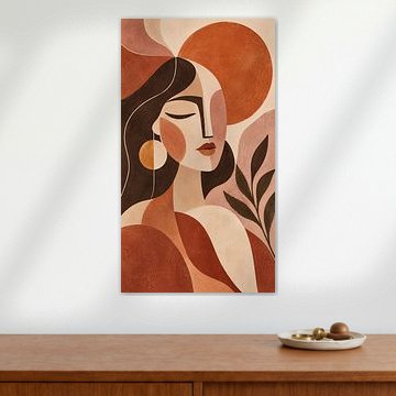 Terrakotta-Porträt „Sonne und Frau“ – Wandbild im Boho-Stil, abstrakt und kubistisch von Alfonz