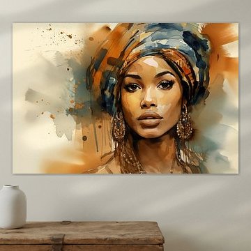 African Beauty – Woman – Watercolour Ink Wall Art Sketch