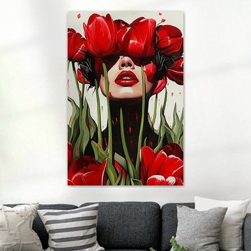 Woman Portrait with Tulips, Modern and Expressive by Wilma Mesman