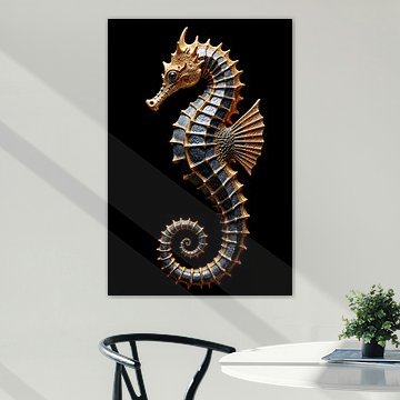 Fantasy Wall Art: THALASSION – Het gouden zeepaardje in de duisternis van INFERAURUM - Dark Fantasy Wall Art & Poster