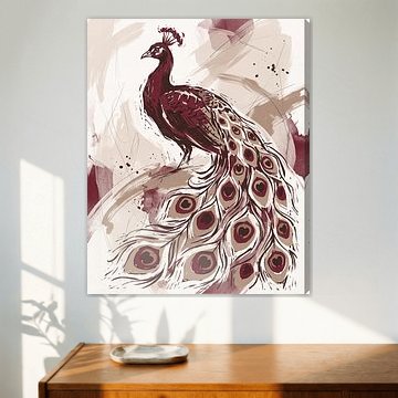 Expressive peacock in burgundy and beige