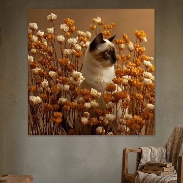 Siamese Cat Among Golden Flowers