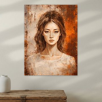 Industrial Chic: Vrouwenportret met Roestige Textuur