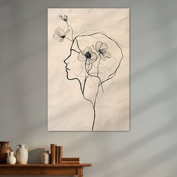 Florale Strichzeichnung: Weibliches Profil von Dave Schloffi