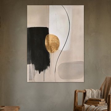 ​Wabi-Sabi-gouden schijf op donker doek