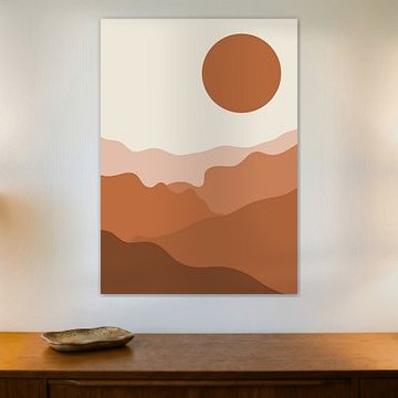 Abstrakte Wüstenlandschaft im Boho-Stil mit Sonne von Wisnu Xiao