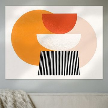 Composition abstraite avec des formes orange et des lignes noires et blanches sur Thea