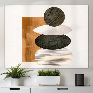 Abstracte compositie met organische vormen in zwart en oker van Thea