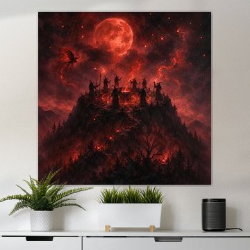A witches’ circle under the blood-red full moon by Mahalola