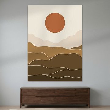 Paysage abstrait du désert de Bohême avec un soleil en terre cuite