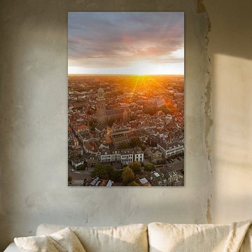 Der Peperbus in Zwolle, von oben gesehen bei einem Sommersonnenaufgang von Sjoerd van der Wal Fotografie