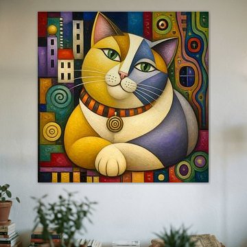 Le chat patchwork vigilant