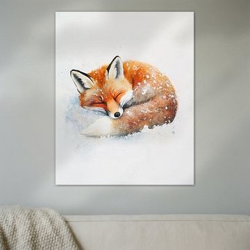 Schlafender Fuchs im weichen Schnee